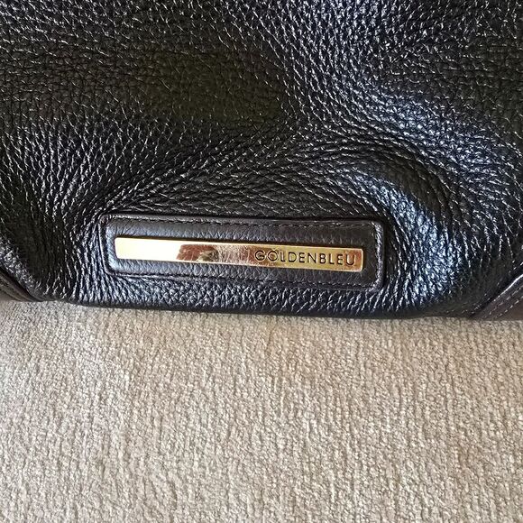 Large Vintage Goldenbleu Black and Brown Leather Shoulder Bag - Picture 3 of 9